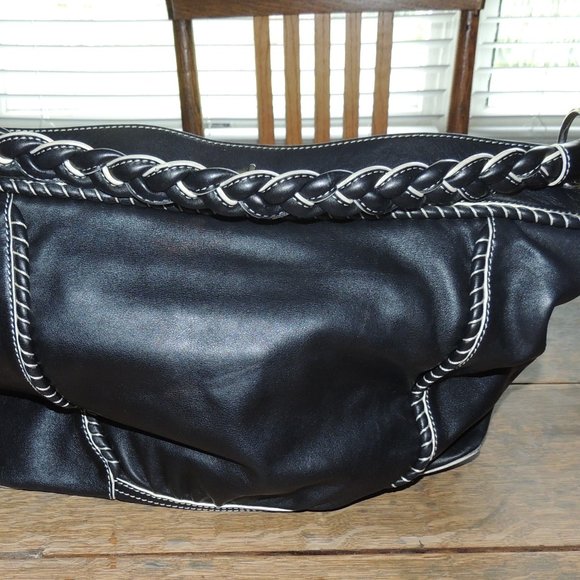 Maxx New York Black Leather Bag with Cream Stitching - Picture 3 of 4